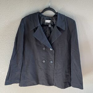 Vintage Donna Karan DKNY Blazer Womens 12 Black Double Breasted Minimalist 90’s